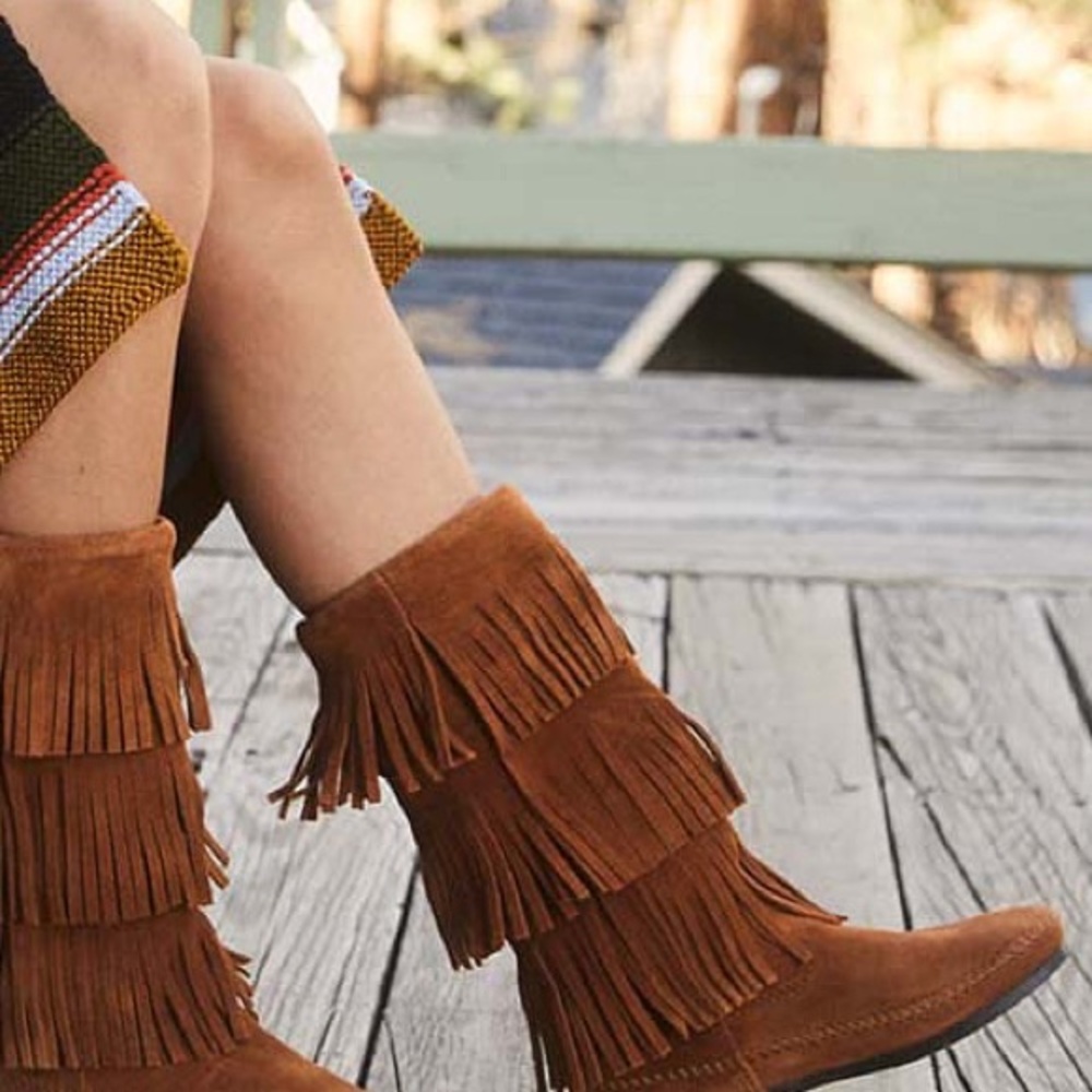 Fringe Suede Mid-Calf Boots - Brown - Picture 2 of 12